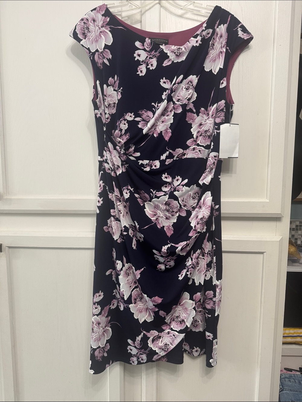 NWT Connected Apparel NAVY Midi Dress with Floral Pattern